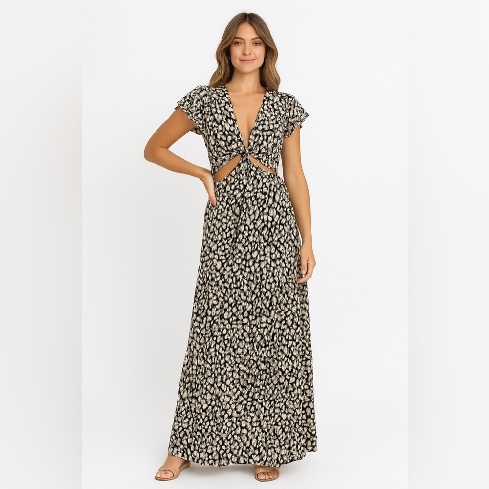 NWT BTB LOS ANGELES Floral Cutout Maxi Dress Black L